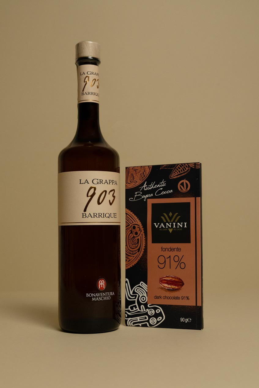 Grappa 903 con Tavoletta Vanini Bagua 91%_ Icam Cioccolato 1