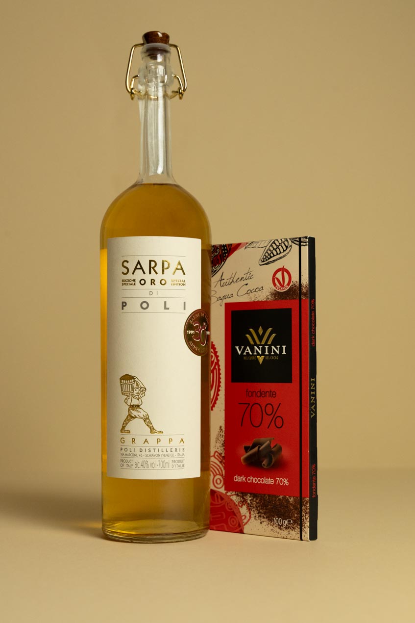 Grappa Sarpa con Tavoletta Vanini Monorigine Perù 70%