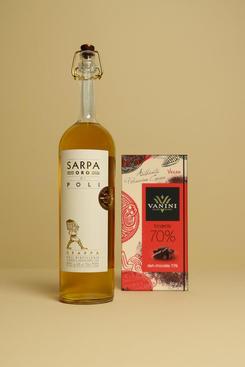 Grappa Sarpa con Tavoletta Vanini Monorigine Perù 70%