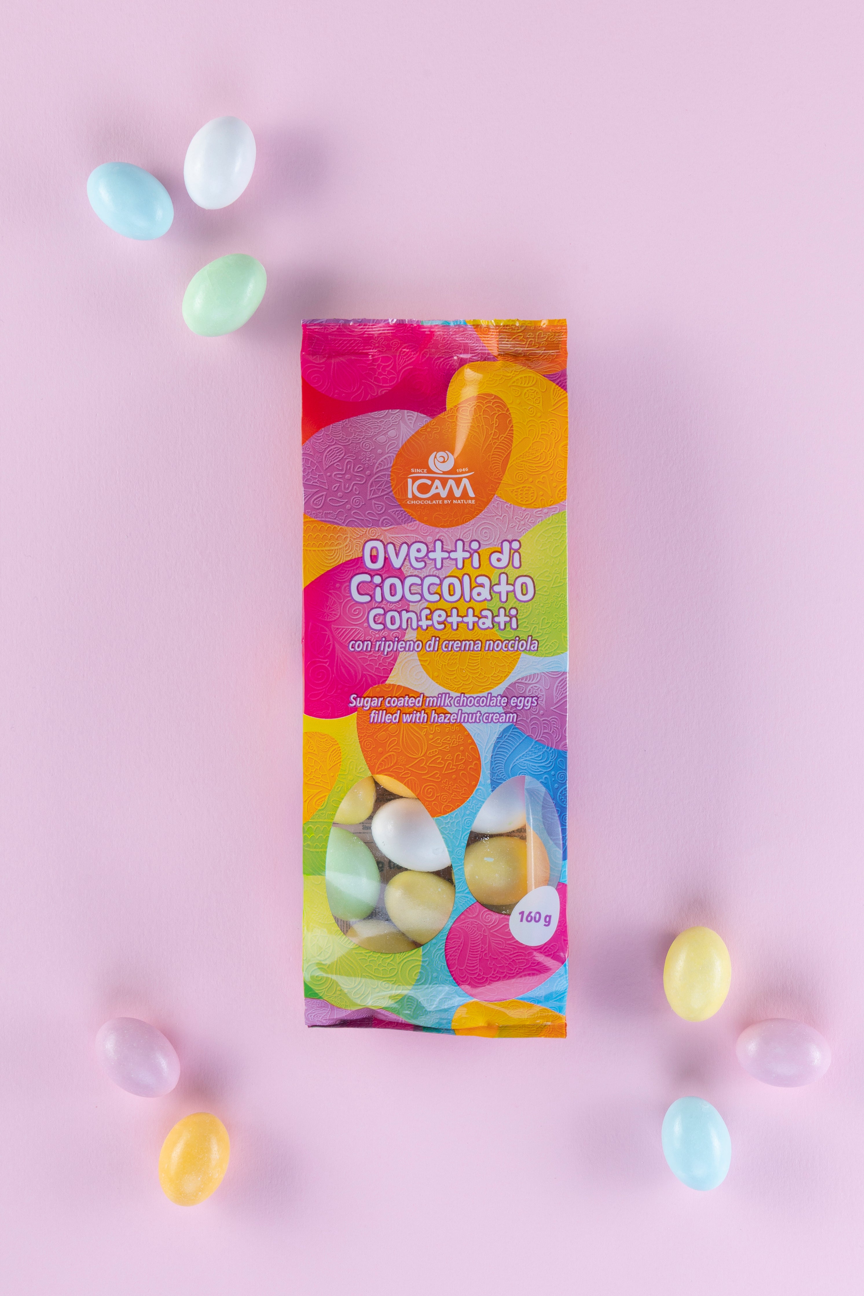 Ovetti Confettati Colorati ICAM | Cioccolato al Latte e Crema Nocciola 160g