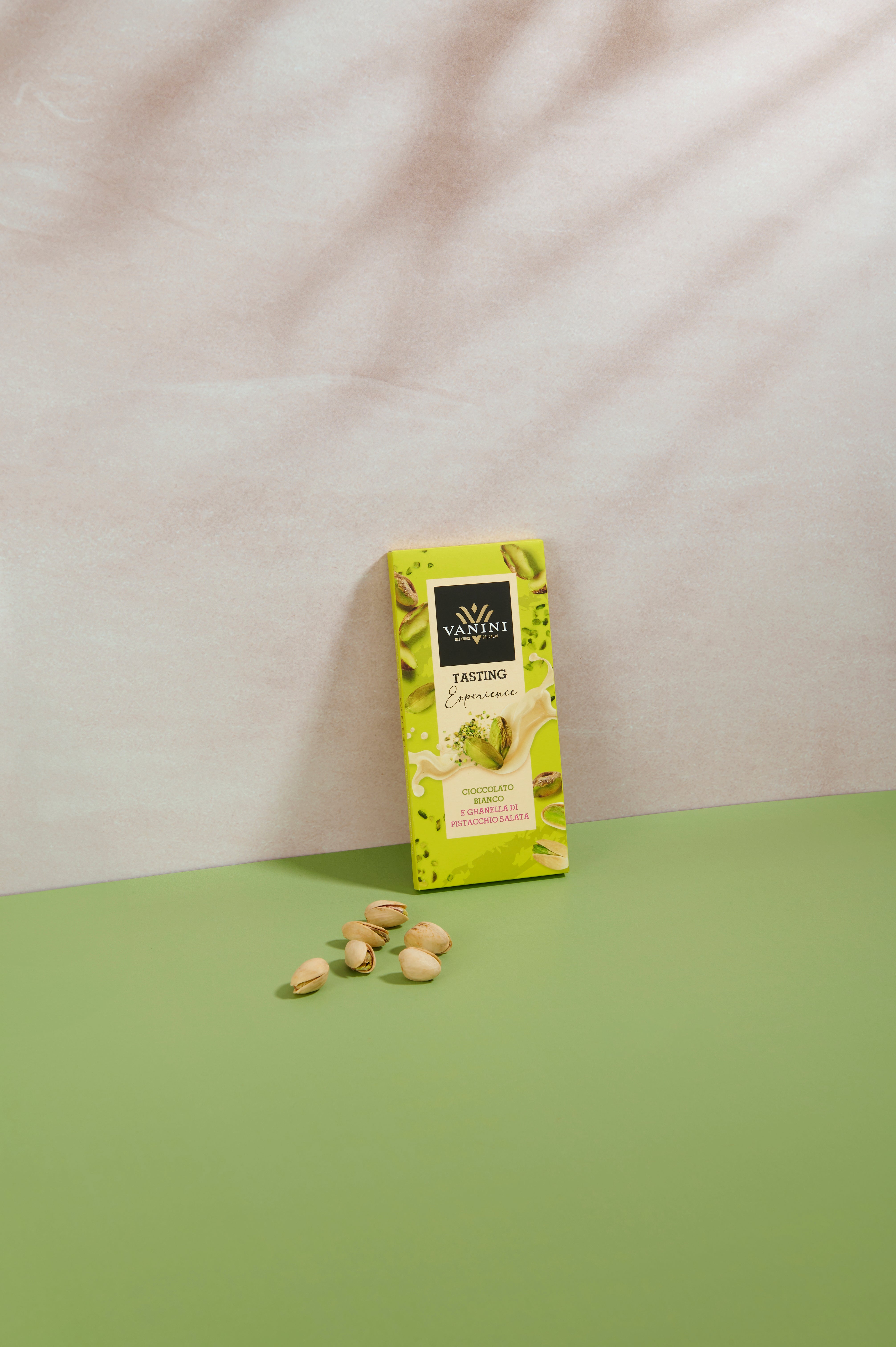 Tavoletta Vanini Tasting Experience cioccolato bianco e granella di pistacchio salata