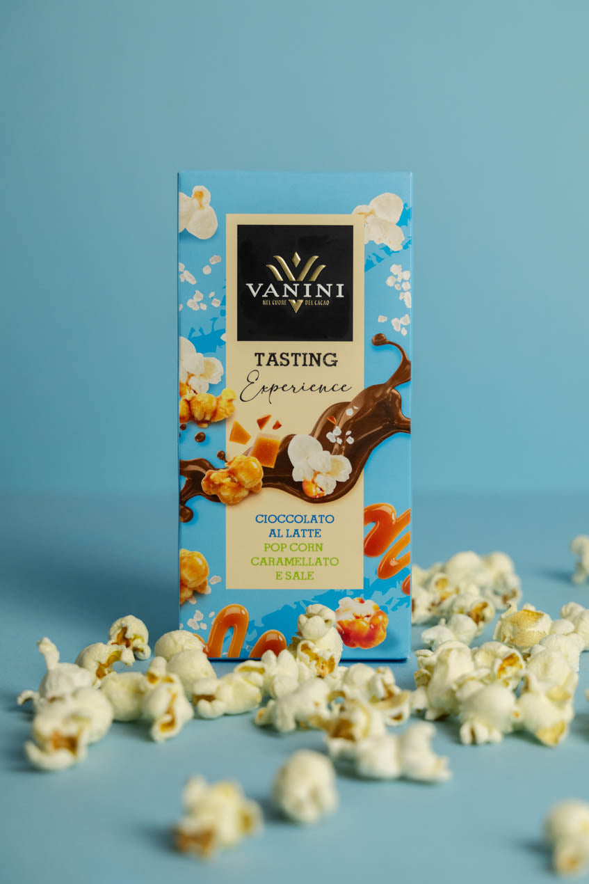 Tavoletta Vanini Tasting Experience cioccolato al latte, pop corn caramellato e sale